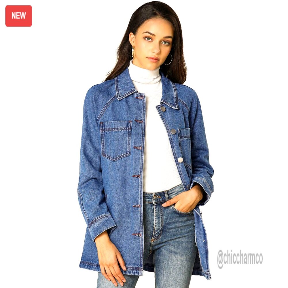 Casual Denim Jacket With Tie Waist, Long Sleeves, Button Down